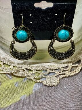Gold/ bronze-Tone Turquoise Accent drop Earrings and a silver tone with black.